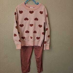 Just Lizzy Pink Heart Sweater with Pink Heart Striped Leggings
